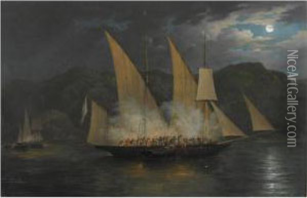 The Capture Of A Greek Pirate Vessel By Boats Of The British Navy Oil Painting - Condy, Nicholas Matthews