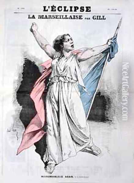 Mlle Agar singing the Marseillaise from the front cover of LEclipse Oil Painting - Andre Gill
