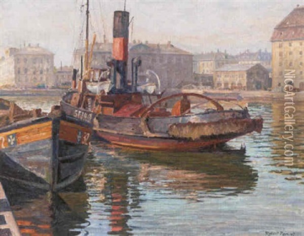 A Stemboat On A Canal, Copenhagen Oil Painting - Robert Panitzsch