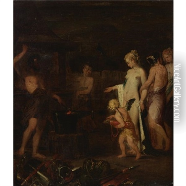 Venus In The Forge Of Vulcan Oil Painting - Jakob van Loo