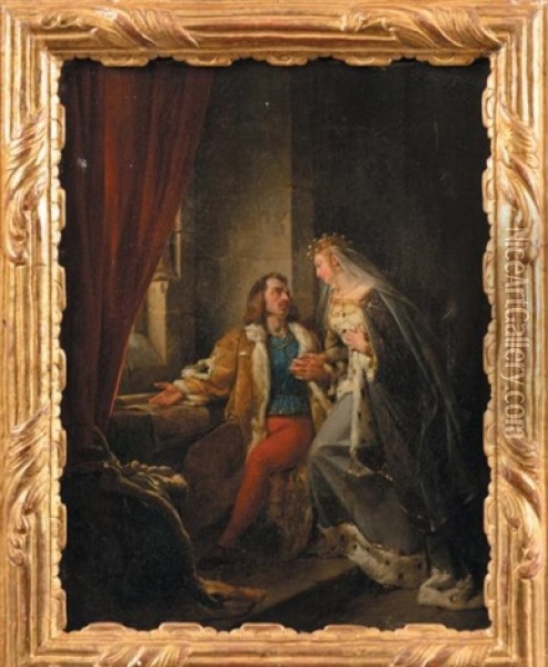 Le Roi De France Jean Le Bon Visite Dans Sa Prison De Londres Par Son Epouse Jeanne De Bourgogne Oil Painting - Auguste-Xavier Leprince
