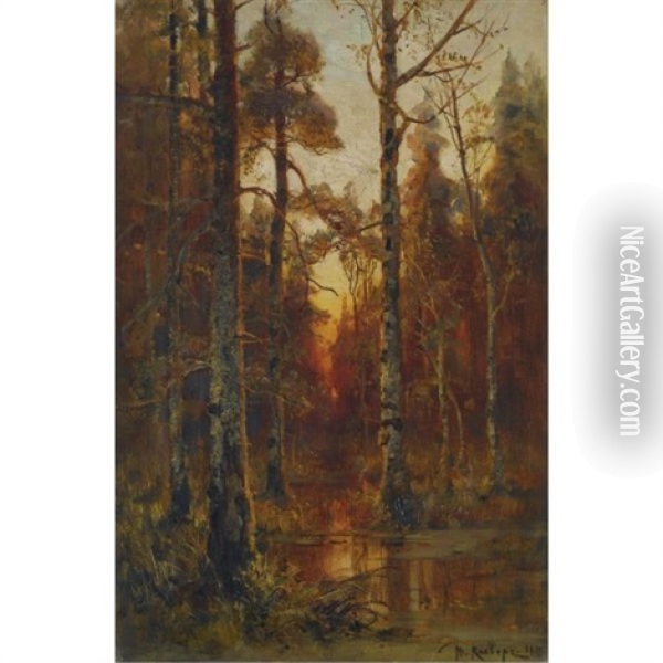 Forest In Autumn (collab. W/studio) Oil Painting - Yuliy Yulevich (Julius) Klever
