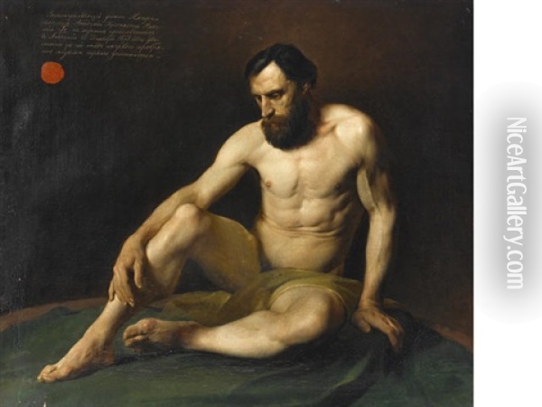 Male Nude Oil Painting - Nikolai Nikolaevich Ge