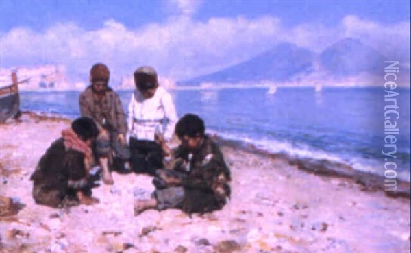 Beachboys Playing In The Bay Of Naples Oil Painting - Giuseppe Giardiello