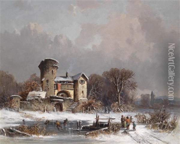 Wintervergnugen Oil Painting - August Eduard Schliecker