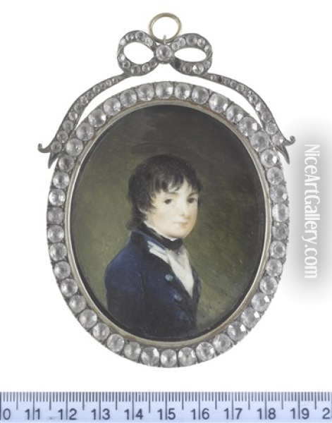 Captain Henry John Peachey, 3rd Baron Selsey (1787-1838), When A Midshipman, Wearing Blue Coat With Standing Collar, White Waistcoat, Chemise And Black Stock Oil Painting - Mary Byrne