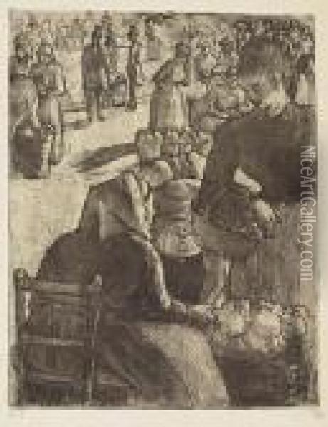Marche Aux Legumes, A Pointoise. Oil Painting - Camille Pissarro