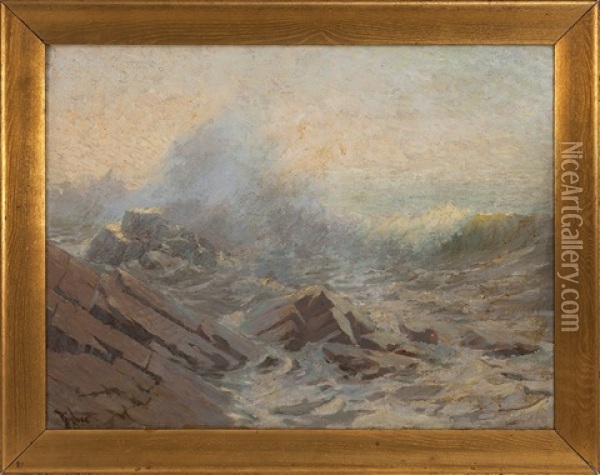 Sunset Over A Rocky Coast Oil Painting - William Johnson Bixbee