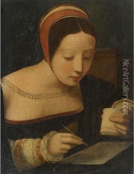 Portrait Of A Lady Oil Painting - The Master Of The Female Half-Lengths