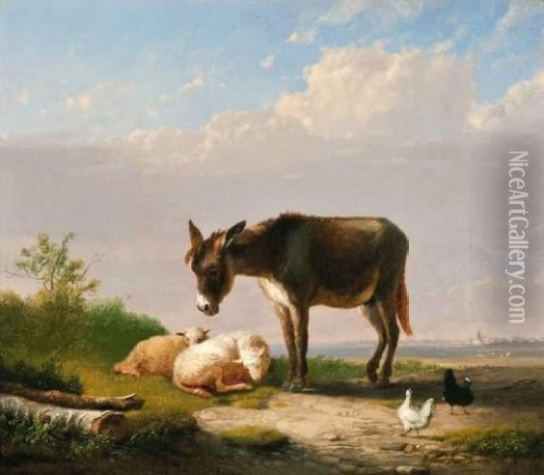 Ne Et Deux Moutons Oil Painting - Eugene Joseph Verboeckhoven