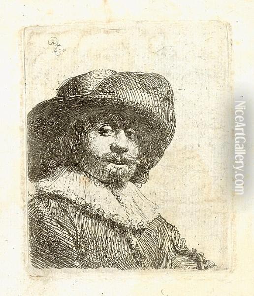 Man In A Broad-brimmed Hat (bartsch 311) Oil Painting - Rembrandt Van Rijn