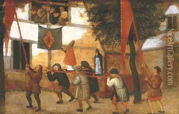 A religious procession in a village a fragment Oil Painting - Pieter The Younger Brueghel
