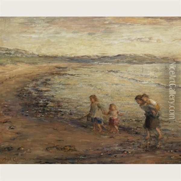 Children On A Beach Oil Painting - Hugh Cameron