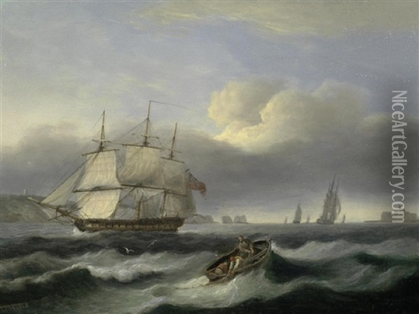A Frigate Off The Needles Oil Painting - Thomas Luny