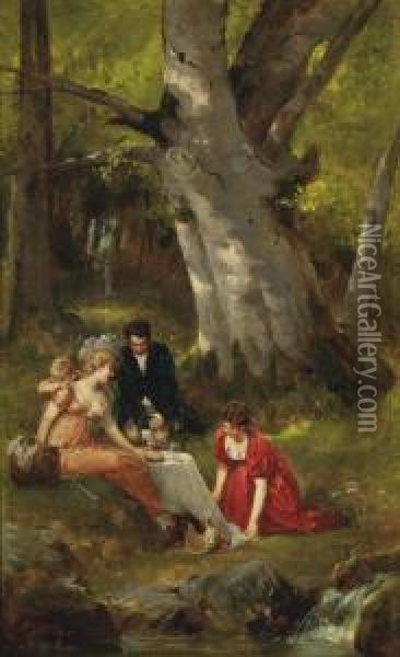 A Picnic In The Forest Oil Painting - Georg Papperitz