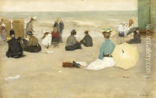 An Elegant Company On The Beach Oil Painting - Floris Arntzenius