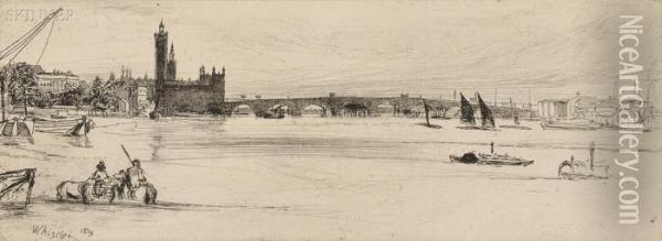 Old Westminster Bridge Oil Painting - James Abbott McNeill Whistler