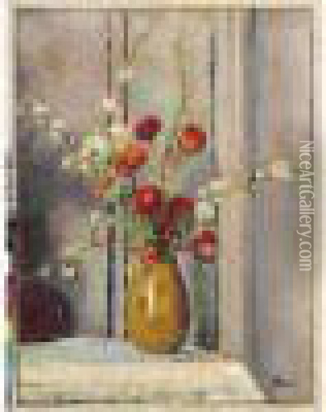 Vase De Fleurs, Coquelicots Et Pommiers Oil Painting - Henri Lebasque
