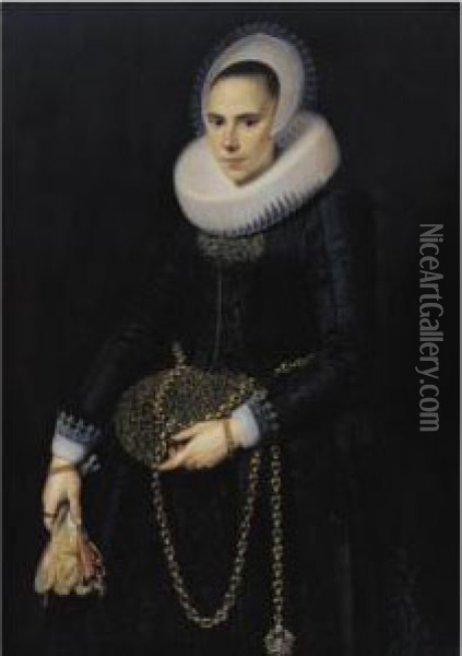 Portrait Of A Lady, Aged 24 Oil Painting - Cornelis van der Voort