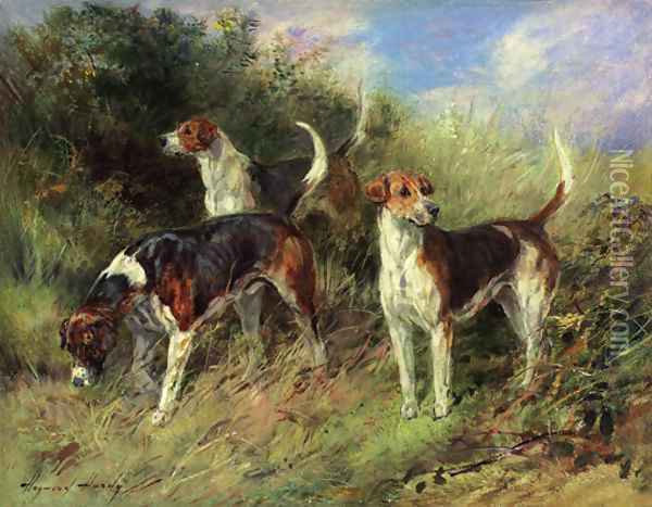 Dandy, Nigel and Sapphire - North Shropshire Foxhounds Oil Painting - Heywood Hardy