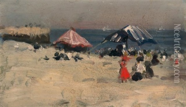 Beach Scene Oil Painting - Francis Luis Mora