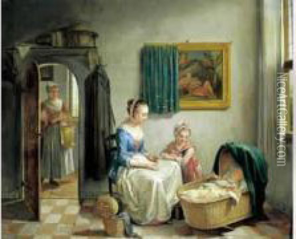 Scene Familiale. Oil Painting - Willem Joseph Laquy