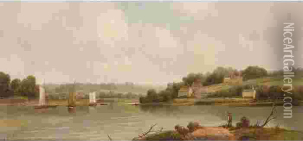 On The River Oil Painting - A.H. Vickers