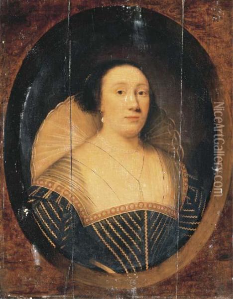 Portrait Of Lady Jane Sanwell, Bust-length Oil Painting - Cornelius Jonson