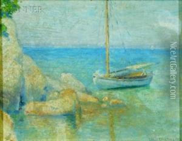 Sailboat In A Quiet Cove Oil Painting - Joseph Eliot Enneking