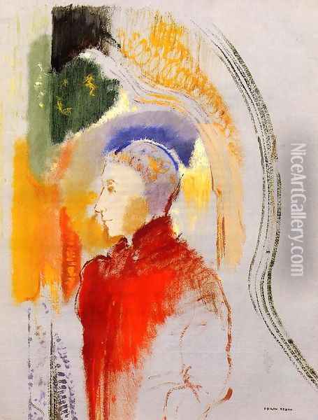 Figure In Profile Oil Painting - Odilon Redon