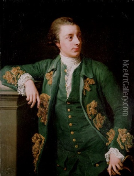 Portrait Of Thomas Fortescue M.p. (b.1744) In A Goold Brocaded Green Coat And A Green Waistcoat, A Tricorn In His Left Hand Oil Painting - Pompeo Girolamo Batoni
