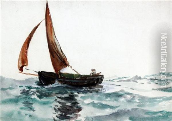 Small Fishing Boat Before The Wind Oil Painting - Charles Napier Hemy