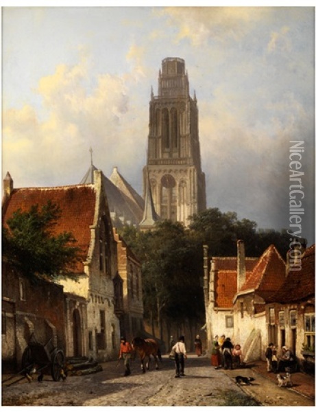 Stadtansicht Von Zaltbommel Mit Blick Auf Die Stadtkirche Oil Painting - Cornelis Springer