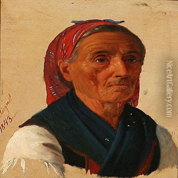 An Old Italian Woman Oil Painting - Julius Friedlaender
