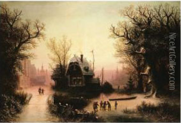 Landscape With Izbas Oil Painting - Albert Bredow