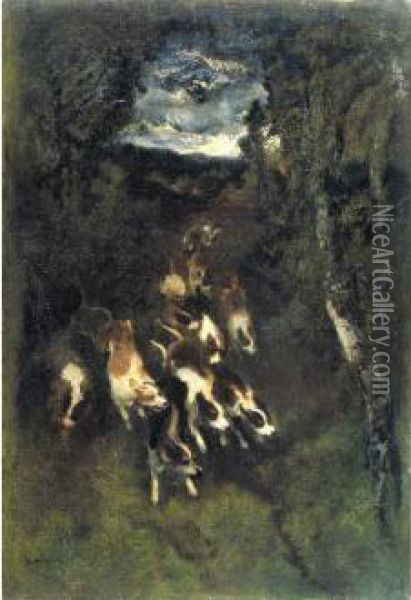 La Meute Oil Painting - Narcisse-Virgile D Az De La Pena