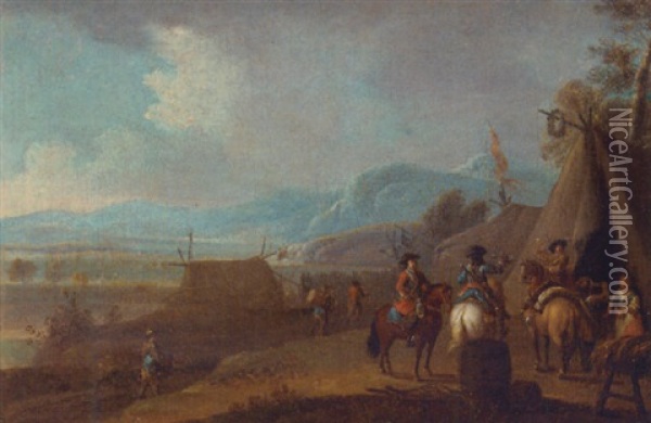 Cavalrymen Taking Refreshment At An Encampment Oil Painting - Joseph van Bredael
