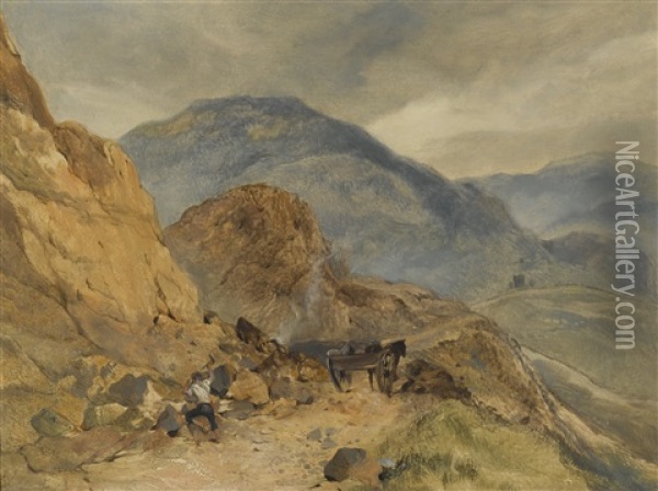 A Highland Landscape With A Stone Breaker In The Foreground, Possibly At The Pass Of Glen Coe Oil Painting - Sir Edwin Henry Landseer