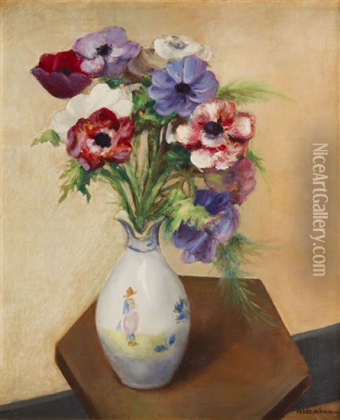 Flowers In A Vase Oil Painting - Abraham Weinbaum