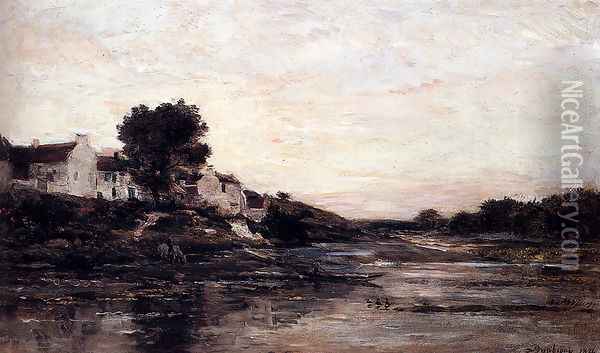 Village Au Bord De L'Oise Oil Painting - Charles-Francois Daubigny