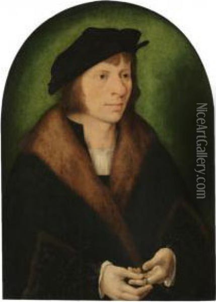 Portrait Of A Man, Half Length, In A Black Cap And A Fur-trimmedcoat Oil Painting - Joos Van Cleve