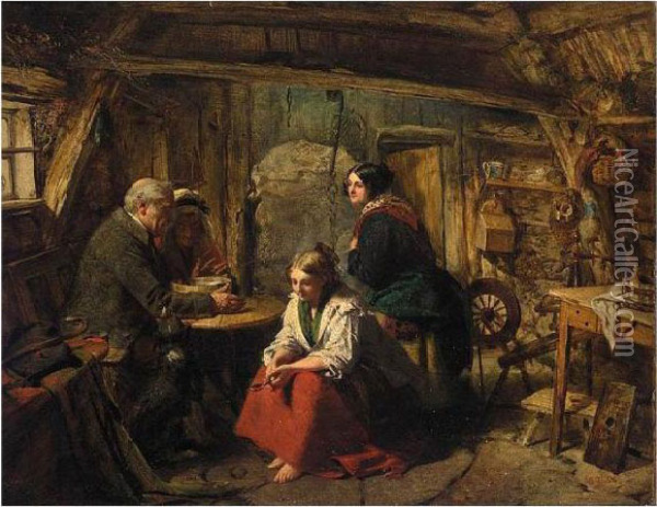 A Family In A Cottage Interior Oil Painting - John Phillip
