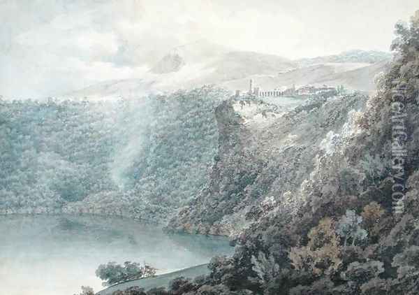 The Lake and Town of Nemi, 1778 Oil Painting - John Robert Cozens