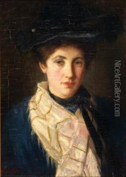 Portrait Of A Lady Wearing A Hat Oil Painting - Salomon Garf