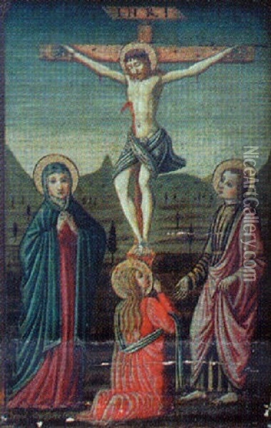 La Crucifixion Entre Sainte-marie-madeleine Et Saint-jean-baptiste Oil Painting -  Sano di Pietro
