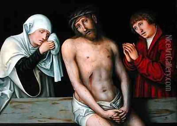 Christ as the Man of Sorrows with the Virgin and St John Oil Painting - Lucas The Elder Cranach