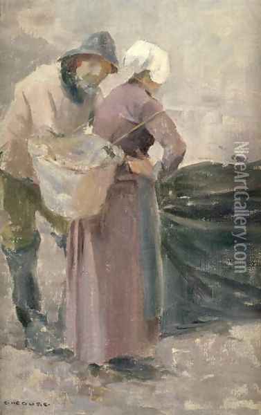 The Housewife Looking at the Fisherman's Catch, c.1900 Oil Painting - Eanger Irving Couse