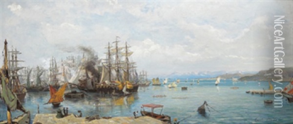 Hafen Von Triest Oil Painting - Carlo Brioschi
