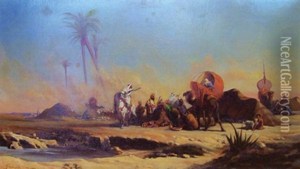 Caravane A L'oasis Oil Painting - Eugene Alexis Girardet