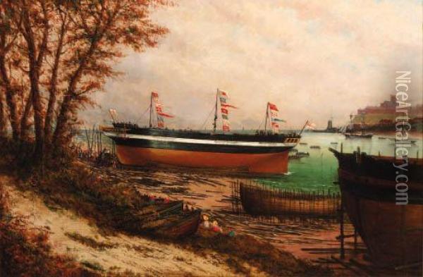 Launching Day; The Maiden Voyage; And The Foundering Oil Painting - Stuart Henry Bell